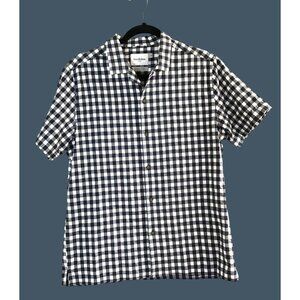 GOODIELLOW- MENS NAVY /WHITE SHORT SLEEVE COTTON BUTTON DOWN SHIRT SIZE MEDIUM